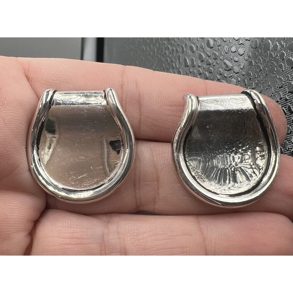 Vintage Clip On Earrings Silver Tone Chunky Thumb Print Style Silver Plated BEST